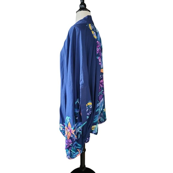Soma Kimono Coverup Women's One Size Navy Exotic Floral Border Beach Butterfly - Picture 2 of 7